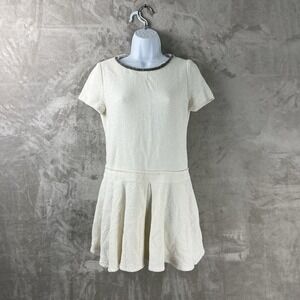 Maje Beaded Neck Drop Waist Mini Dress White Women's Size 1